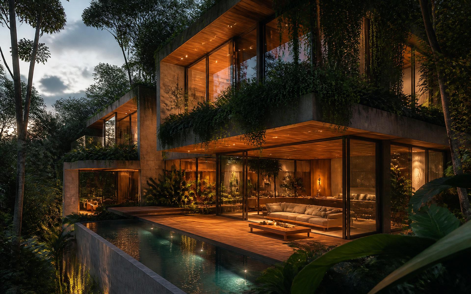 Residência com arquitetura biofílica, concreto, vidro e floresta vertical